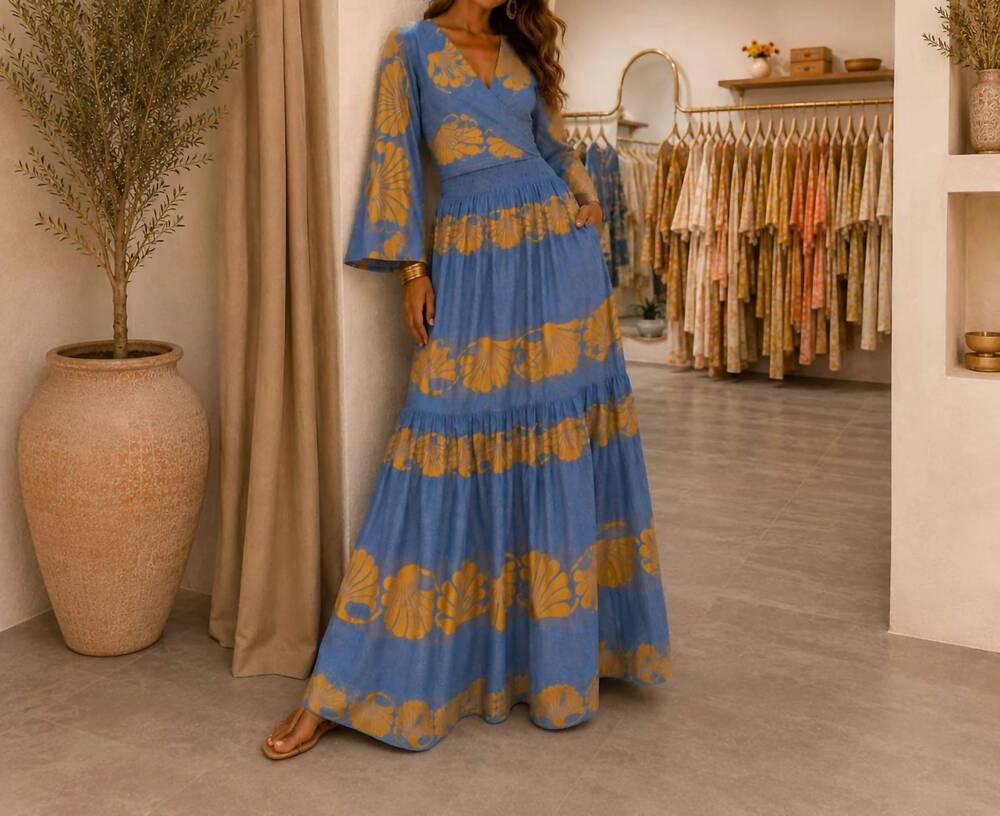 NEW MYSTERY RESORT seashell dreams maxi skirt set in blue